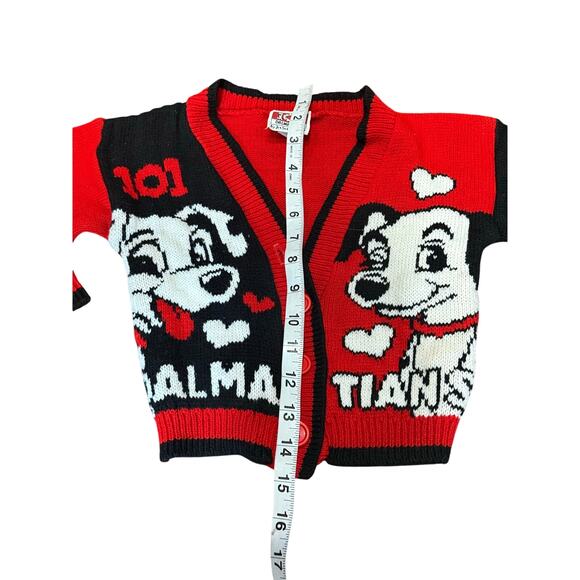 Vintage 90s Disney 101 Dalmatians Jet Set Knit Cardigan Sweater 4T Red Black - Picture 6 of 14